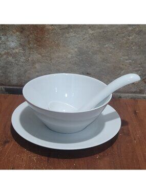 Vintage Harmony House Soup Bowl Set Bowl Saucer Spoon Moonglow Japan
